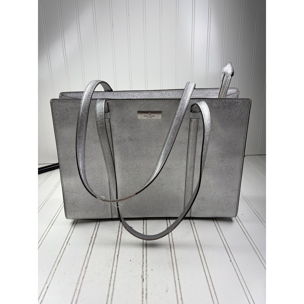 Kate Spade Vintage Silver Metallic Saffiano Leather Kenzie Shoulder Bag Purse - Picture 4 of 15